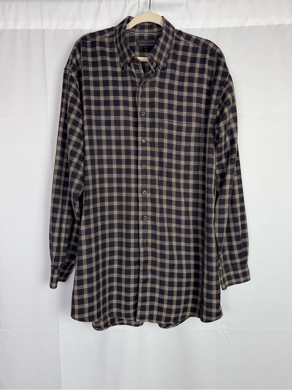 Cutter & Buck Black and Tan Plaid Button-Down Shirt